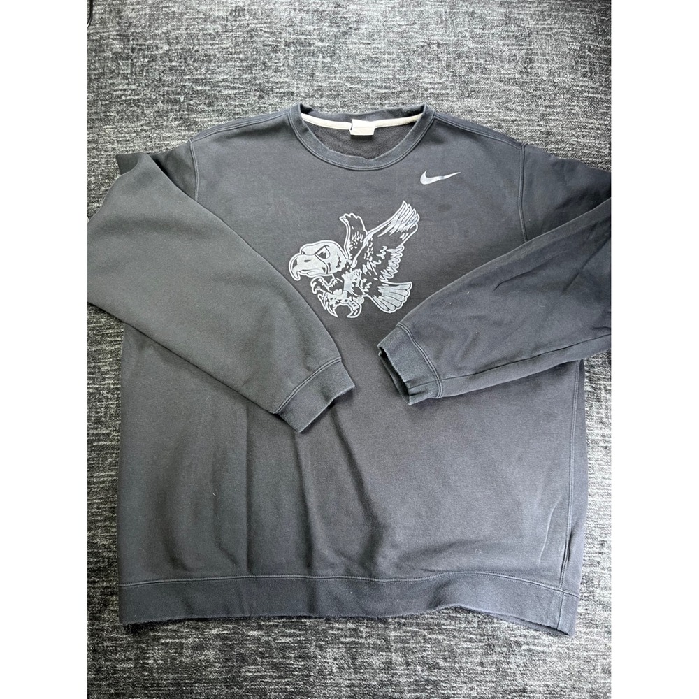 Nike Sweatshirt Mens XXL Black Eagle Graphic Swoosh Pullover Fleece Crewneck